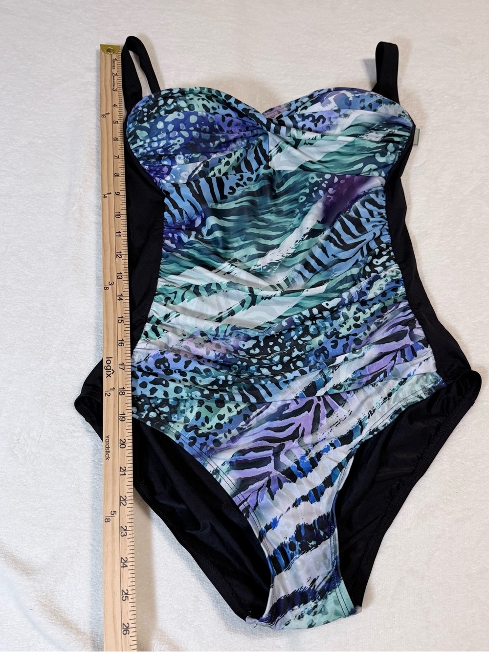 Pursuit w/Tummy Control Blue-Green Animal Print Ruched One Piece- NWT- Size 12 - Picture 8 of 14